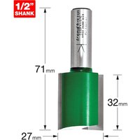Trend CRAFTPRO Two Flute Straight Router Cutter 27mm 32mm 1/2" Trend CRAFTPRO Two Flute Straight Router Cutter 27mm 32mm 1/2"