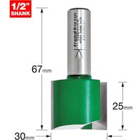 Trend CRAFTPRO Two Flute Straight Router Cutter 30mm 25mm 1/2" Trend CRAFTPRO Two Flute Straight Router Cutter 30mm 25mm 1/2"