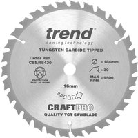 Trend CRAFTPRO Wood Cutting Saw Blade 184mm 30T 16mm Trend CRAFTPRO Wood Cutting Saw Blade 184mm 30T 16mm