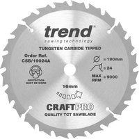 Trend CRAFTPRO Wood Cutting Saw Blade 190mm 24T 16mm Trend CRAFTPRO Wood Cutting Saw Blade 190mm 24T 16mm