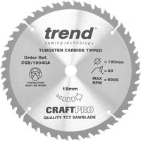 Trend CRAFTPRO Wood Cutting Saw Blade 190mm 40T 16mm Trend CRAFTPRO Wood Cutting Saw Blade 190mm 40T 16mm