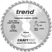 Trend CRAFTPRO Wood Cutting Cordless Saw Blade 190mm 40T 30mm Trend CRAFTPRO Wood Cutting Cordless Saw Blade 190mm 40T 30mm