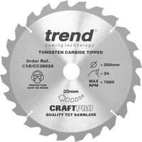 Trend CRAFTPRO Wood Cutting Mitre Saw Blade 260mm 24T 30mm Trend CRAFTPRO Wood Cutting Mitre Saw Blade 260mm 24T 30mm
