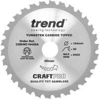 Trend CRAFTPRO Nail Cutting Saw Blade 184mm 30T 30mm Trend CRAFTPRO Nail Cutting Saw Blade 184mm 30T 30mm