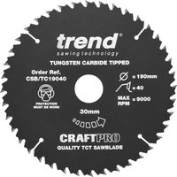 Trend CRAFTPRO Non Stick Wood Cutting Saw Blade 190mm 40T 30mm Trend CRAFTPRO Non Stick Wood Cutting Saw Blade 190mm 40T 30mm