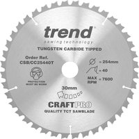 Trend CRAFTPRO Wood Cutting Cordless Mitre Saw Blade 254mm 40T 30mm Trend CRAFTPRO Wood Cutting Cordless Mitre Saw Blade 254mm 40T 30mm