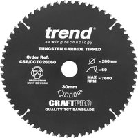 Trend CRAFTPRO Non Stick Wood Cutting Mitre Saw Blade 260mm 60T 30mm Trend CRAFTPRO Non Stick Wood Cutting Mitre Saw Blade 260mm 60T 30mm