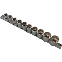 BlueSpot 10 Piece 1 2" Drive Bi Hex Socket Set on Rail Metric