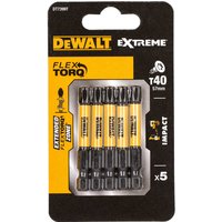 DeWalt Torx Extreme Impact Torsion Screwdriver Bit T40 50mm Pack of 5 DeWalt Torx Extreme Impact Torsion Screwdriver Bit T40 50mm Pack of 5