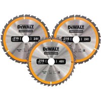 DeWalt 3 Piece 216mm Construction Circular Saw Blade Set 216mm Assorted Teeth 30mm DeWalt 3 Piece 216mm Construction Circular Saw Blade Set 216mm Assorted Teeth 30mm