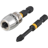DeWalt Impact Torsion Bit and Magnetic Screwlock Sleeve PZ2 50mm Pack of 2 DeWalt Impact Torsion Bit and Magnetic Screwlock Sleeve PZ2 50mm Pack of 2