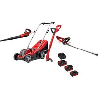 Einhell GE-CM 18v Cordless Rotary Lawnmower, Blower, Grass and Hedge Trimmer Kit 3 x 4ah Li-ion Battery Charger