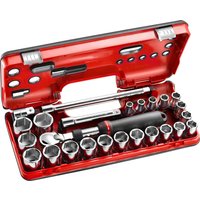 25 Piece 1 2" Drive Extendable Ratchet Socket Set Metric Detection Box