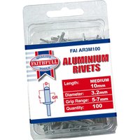 Aluminium Pop Rivets 3mm 10mm Pack 100