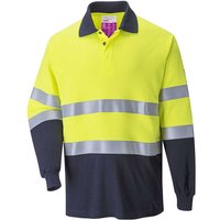 Modaflame Mens Flame Resistant Hi Vis 2-Tone Polo Shirt Yellow / Navy 2XL