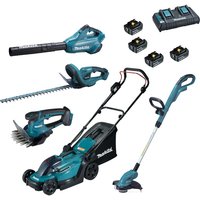 5 Piece 18v LXT Cordless Complete Garden Tool Kit 4 x 5ah Li ion Twin or Dual Battery Charger