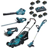 5 Piece 18v LXT Cordless Complete Garden Tool Kit 8 x 5ah Li ion Twin or Dual Battery Charger