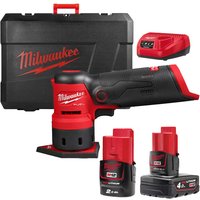 Milwaukee M12 FDSS Fuel 12v Cordless Brushless Spot Sander 1 x 2ah & 1 x 4ah Li-ion Battery Charger Case