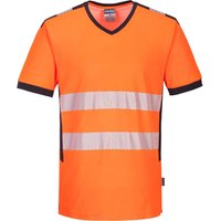 Portwest PW3 Hi Vis V Neck Mesh Insert Short Sleeve T Shirt Orange / Black S