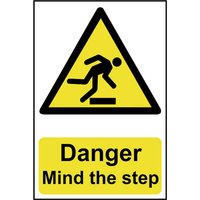Self-Adhesive PVC "Danger Mind The Step" Sign 200mm x 300mm