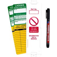 Ladder Tagging System Kit includes 1 holder; 2 inserts and 1 pen. For