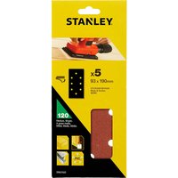 Stanley Punched Hook and Loop 1/3 Sanding Sheets 93mm x 190mm 120g Pack of 5 Stanley Punched Hook and Loop 1/3 Sanding Sheets 93mm x 190mm 120g Pack of 5