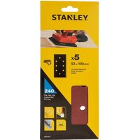 Stanley Punched Hook and Loop 1/3 Sanding Sheets 93mm x 190mm 240g Pack of 5 Stanley Punched Hook and Loop 1/3 Sanding Sheets 93mm x 190mm 240g Pack of 5