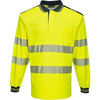 Portwest PW3 Hi Vis Cotton Comfort Polo Long Sleeve Shirt Yellow / Navy 2XL