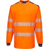 Portwest PW3 Hi Vis Cotton Comfort Long Sleeve T Shirt Orange / Navy 3XL