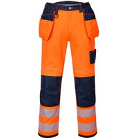 Portwest PW3 Hi Vis Holster Pocket Work Trousers 40 Orange/Navy