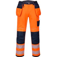 Portwest PW3 Hi Vis Holster Pocket Work Trousers Orange / Navy 42" 29"