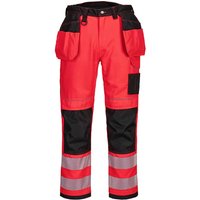 Portwest PW3 Hi Vis Holster Pocket Work Trousers Red / Black 28" 31"