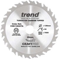 Trend CRAFTPRO Wood Cutting Cordless Saw Blade 136mm 24T 20mm Trend CRAFTPRO Wood Cutting Cordless Saw Blade 136mm 24T 20mm