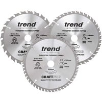 Trend CRAFTPRO 3 Piece 165mm Circular Saw Blade Set 165mm Assorted Teeth 20mm Trend CRAFTPRO 3 Piece 165mm Circular Saw Blade Set 165mm Assorted Teeth 20mm