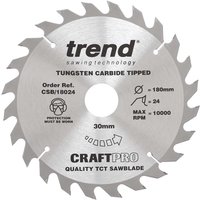 Trend CRAFTPRO Wood Cutting Saw Blade 180mm 24T 30mm Trend CRAFTPRO Wood Cutting Saw Blade 180mm 24T 30mm