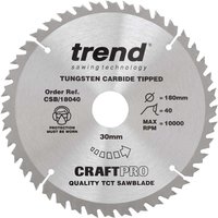 Trend CRAFTPRO Wood Cutting Saw Blade 180mm 40T 30mm Trend CRAFTPRO Wood Cutting Saw Blade 180mm 40T 30mm