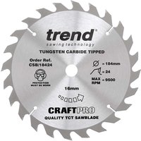 Trend CRAFTPRO Wood Cutting Saw Blade 184mm 24T 16mm Trend CRAFTPRO Wood Cutting Saw Blade 184mm 24T 16mm