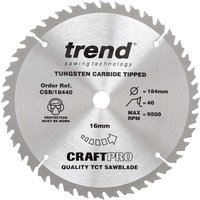 Trend CRAFTPRO Wood Cutting Saw Blade 184mm 40T 16mm Trend CRAFTPRO Wood Cutting Saw Blade 184mm 40T 16mm