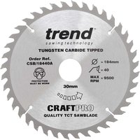 Trend CRAFTPRO Wood Cutting Saw Blade 184mm 40T 30mm Trend CRAFTPRO Wood Cutting Saw Blade 184mm 40T 30mm