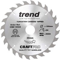 Trend CRAFTPRO Non Stick Wood Cutting Saw Blade 190mm 24T 30mm Trend CRAFTPRO Non Stick Wood Cutting Saw Blade 190mm 24T 30mm