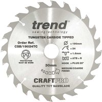 Trend CRAFTPRO Wood Cutting Saw Blade for DeWalt DCS575 190mm 24T 30mm Trend CRAFTPRO Wood Cutting Saw Blade for DeWalt DCS575 190mm 24T 30mm