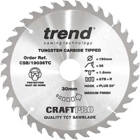Trend CRAFTPRO Wood Cutting Saw Blade for DeWalt DCS575 190mm 36T 30mm Trend CRAFTPRO Wood Cutting Saw Blade for DeWalt DCS575 190mm 36T 30mm