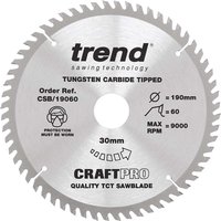 Trend CRAFTPRO Wood Cutting Saw Blade 190mm 60T 30mm Trend CRAFTPRO Wood Cutting Saw Blade 190mm 60T 30mm