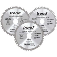 Trend CRAFTPRO 3 Piece 190mm Circular Saw Blade Set 190mm Assorted Teeth 30mm Trend CRAFTPRO 3 Piece 190mm Circular Saw Blade Set 190mm Assorted Teeth 30mm