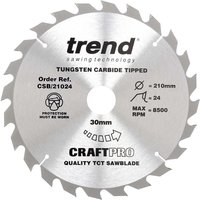 Trend CRAFTPRO Wood Cutting Saw Blade 210mm 24T 30mm Trend CRAFTPRO Wood Cutting Saw Blade 210mm 24T 30mm