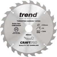 Trend CRAFTPRO Wood Cutting Saw Blade 230mm 24T 30mm Trend CRAFTPRO Wood Cutting Saw Blade 230mm 24T 30mm