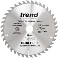 Trend CRAFTPRO Wood Cutting Saw Blade 230mm 40T 30mm Trend CRAFTPRO Wood Cutting Saw Blade 230mm 40T 30mm
