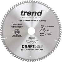 Trend CRAFTPRO Wood Cutting Saw Blade 250mm 80T 30mm Trend CRAFTPRO Wood Cutting Saw Blade 250mm 80T 30mm