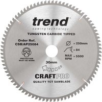 Trend CRAFTPRO Aluminium and Plastic Cutting Saw Blade 250mm 84T 30mm Trend CRAFTPRO Aluminium and Plastic Cutting Saw Blade 250mm 84T 30mm