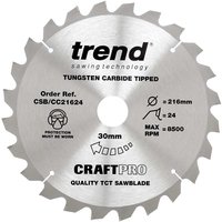 Trend CRAFTPRO Wood Cutting Mitre Saw Blade 216mm 24T 30mm Trend CRAFTPRO Wood Cutting Mitre Saw Blade 216mm 24T 30mm
